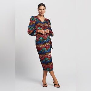 Anthropologie NEVER FULLY DRESSED Multi Leopard Wrap Top In Blue Multi